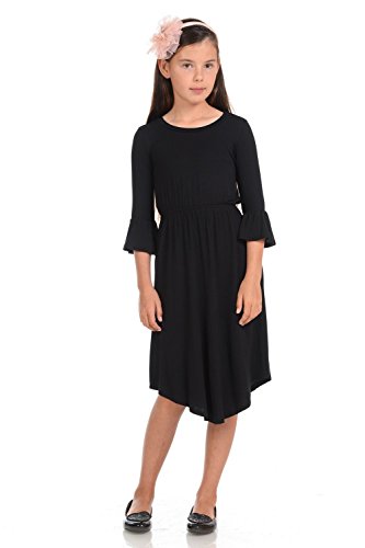 Pastel By Vivienne Honey Vanilla Girls' Fit And Flare Midi Dress With Bell Sleeve Medium 7-8 Years Black #TOP6