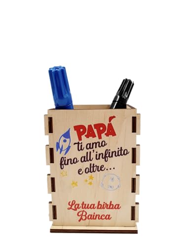 Portapenne in Legno Personalizzato per Papà, Organizer da Scrivania con Messaggio d'Amore, 3 grafiche a colori personalizzate - idea regalo festa del papà babbo