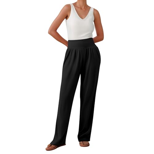 Generisch Mujer Yoga Jogging Largo Cintura Alta Deportes Rectos Casual Sueltos Cómodos Pantalones Deportivos De Pierna Ancha, Negro , S