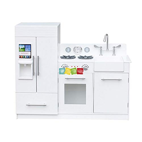 Kitchen Toy Wooden Play Toy Kitchen For Kids Educational Children Pretend Kitchen Toy For Nursery And Kindergarten Clock With Refrigerator Educational (Color : White, Size : 95X30X80CM)