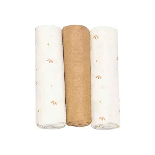 Trois Kilos Sept - Lot de 3 Langes bébé - Carrés de Mousseline Coton 70x70cm - Multi-usages: Couverture, Doudou, Bavoir, Protection Solaire - Certificié Oeko-TEX® Standard 100 - Marron - Lot de 3