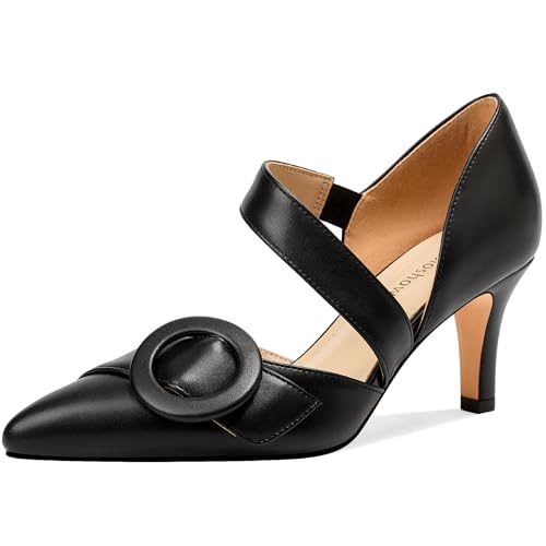 Women's Closed Toe D'Orsay Heels with Fashion Round Buckle, Pointed Toe 3