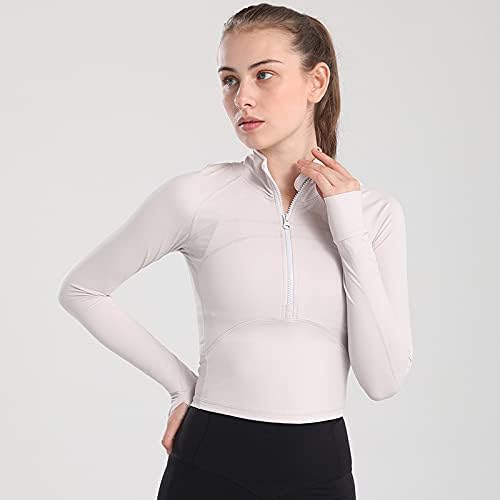 Women's Cropped Workout Jacket 1/2 Zip Pullover Running Athletic Outwear Slim Fit Long Sleeve Yoga Top - Image 2