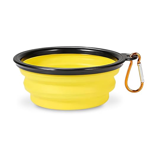 Ciotole per Cani da Viaggio 450 ml, Ciotola Pieghevole per Cani Acqua e Crocchette, Realizzata in Silicone Ciotola Portatile per Cani e Gatti con Moschettone, Accessori Cane e Gatto (Giallo)