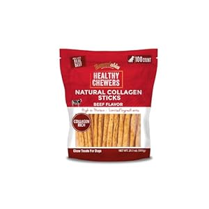 | Healthy Chewers | Natural Collagen and Beef Sticks for Dogs | 100 Count | High Protein and Limited Ingredient Dog Chews