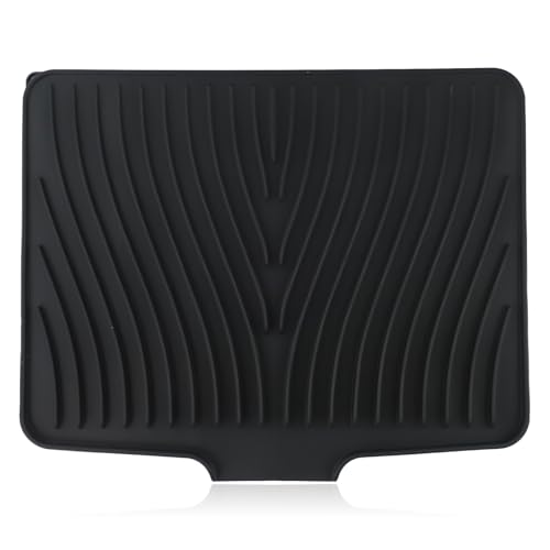 URPIZY Silikon-Trockenmatte für Geschirr mit Ablauflippe 40 x 33 cm, wasserabweisend, ideal für Küche, Spüle, Pfannen, Gläser – Beige
