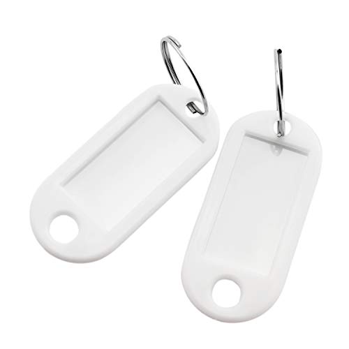 Lind Kitchen 40pcs White Key Ring Label Tags Plastic Keys Holder and Identifier Name Number Address Information Label Card for Keys ID 5x2.2cm