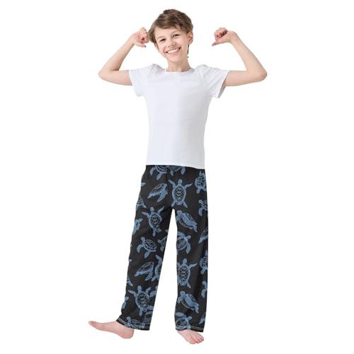 Boys' Pants Blue Sea Turtle Ocean Black Long Bottoms Jogger Pants Elastic Waist Trousers with Pockets S-XL2