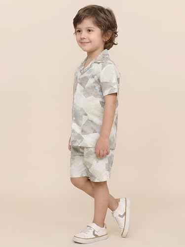 Image of POLKA TOTS Boys 100% Cotton Vacation Wear Co-ord Set | Trendy Printed Shirt & Shorts Combo for Kids | Breathable Summer Beach Outfit for Toddlers & Infants | Lightweight Daily Wear & Night Suit