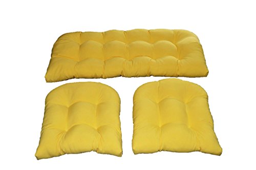 Resort Spa Home Decor Yellow Solid Fabric Cushions for Wicker Loveseat Settee & 2 Matching Chair Cushions