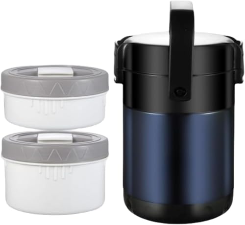 【Fabig】サーモス弁当箱 保温断熱弁当箱セット ステンレス製 2 段・3 段・4 段サイズ選択可 大容量保温ランチジャー 食器収納バッグ付属 6-8 時間保温機能 通勤・通学・運動会・キャンプ用 防漏設計 男女兼用 日常使用 (1.9L,ブルー)