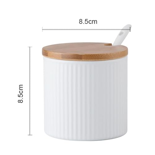 Jarsense Ceramic Sugar Bowl, 300ml Sugar Pot with Wooden Lid and Spoon, Spice Jar in Stripe Shape for Salt Sugar, Coffee, Tea - Image 2