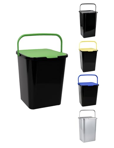 Jardin202 - Cubo de Reciclaje de Plástico 45L con Asa y Tapadera | Ideal para hogar y separación de residuos | 45 L (Verde)
