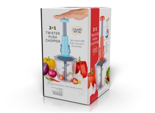 Image of 2-in-1 Hand Press Push Chopper | Manual Chopper with 4 Precision Blades for Effortless Vegetable & Fruit Cutting 1000ML Capacity | Sleek Blue Design