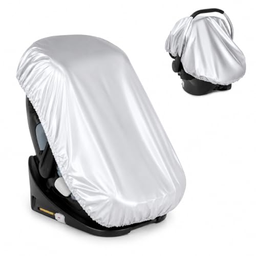 Zamboo Copri Seggiolino Auto Universale - Protezione Sole Copriseduta Per Ovetti, Reboarder e Seggiolini Gruppo 0/1/2/3, Con Borsa Integrata - Argento