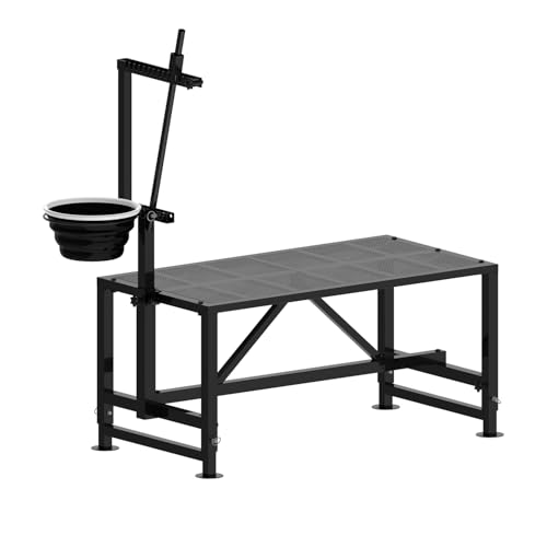 400 LBs Goat Milk Stand for Pygmy and Dwarf Goats Goat Stand with Feed Bin Goat Milking Stand for Sheep Trimming and Milking Hoof Trimming Stand Adjustable Size Iron Black