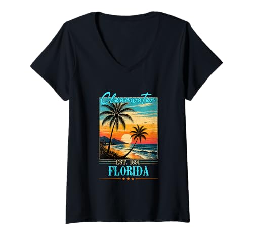 Women's Clearwater Florida Sunset Beach Summer 2026 Tee V-Neck T-Shirt