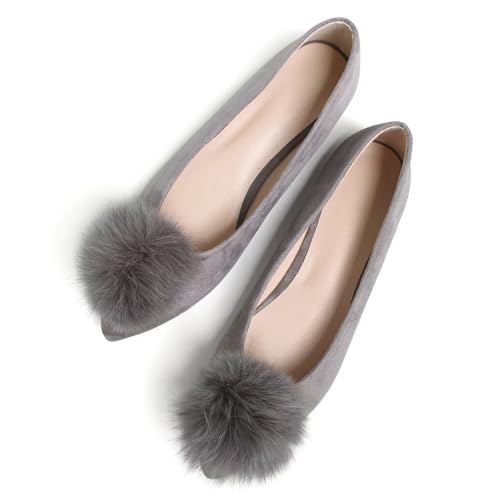 Stunner Women's Pointed Toe Flat Shoes Cute Pompom Ballet Shoes Slip on Dress Flat Shoes