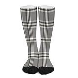FekiLoot Gray Plaid Lines Compression Socks Cozy Soft Support Socks Fashion Breathable Knee High Tube Socks for Adult