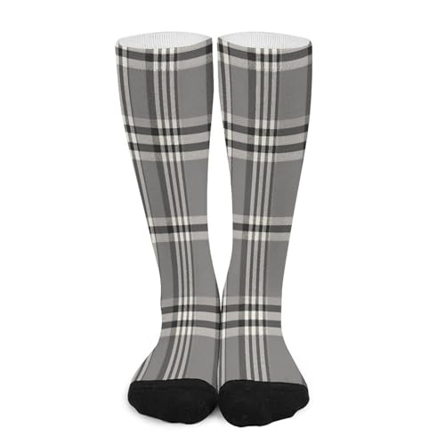 FekiLoot Gray Plaid Lines Compression Socks Cozy Soft Support Socks Fashion Breathable Knee High Tube Socks for Adult