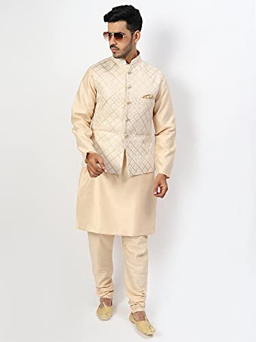 Image of Uri and MacKenzie Men's Silk Blend Kurta Pyjama with Stylish Embroidered Ethnic Jacket