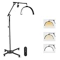 Half Moon Light for Lash Tech, LED Floor Lamp with Wheeled Base, Lash Light for Eyelash Extension, Tattoo Artists, Beauty, Adjustable Brightness, Phone Holder