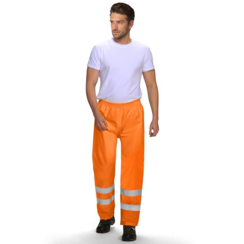 AUYAO Leichte Regenhosen für Herren Damen Regen Warnschutzhose Winddichte Outdoorhose für Fahrrad Trekkinghose Wanderhose Camping Hose Warnschutz Regen-Latzhose Warnregenhose Arbeitshose (Orange,185)