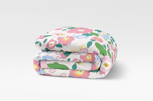 Image of LOOMLYFE 300 TC All Season King Size AC Comforter || Blanket || Duvet with 1 King Size Elastic Fitted Bedsheet and 2 Large Pillow Cover - 4 Piece Comforter Set - PinkFlower