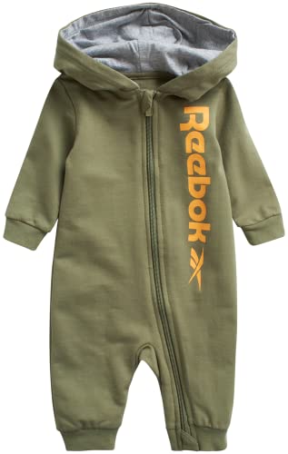 Image of Reebok Baby Boys’ Sweatshirt Bodysuit - Fleece Romper Bodysuit - One Piece Sweatsuit Coveralls: Newborn/Infant (0-9M)