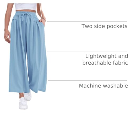 Image of ZJCT Wide Leg Palazzo Pants for Women Summer Beach Pants Flowy Loose Casual Lounge Pajama Yoga Pants with Pockets