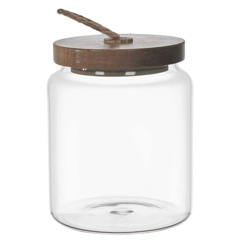HOME DECO FACTORY - KA0260 Bocal en Verre avec Couvercle en Acacia - Conçu pour Conservation des Aliments - Design Moderne - Hauteur 10 cm - Transparent Marron