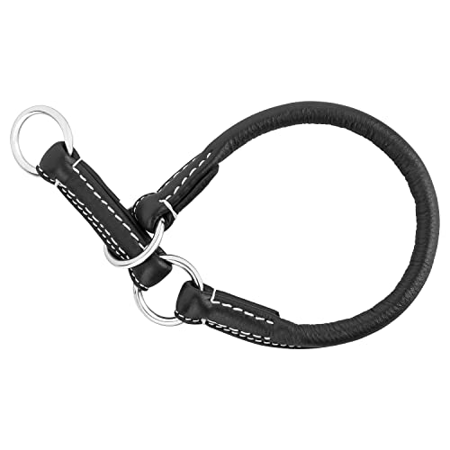 Schnüffelfreunde Zugstopp Hundehalsband aus Leder I Erziehungshalsband I Dressurhalsband I Lederhalsband Hund (L - bis 37cm, Schwarz)