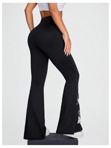 Milumia Girl's Butterfly Print High Waisted Flared Long Pants Yoga Dance Leggings2