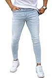 GINGTTO Skinny Jeans Men Stretch Slim Fit Elastic Waist Light Blue 34