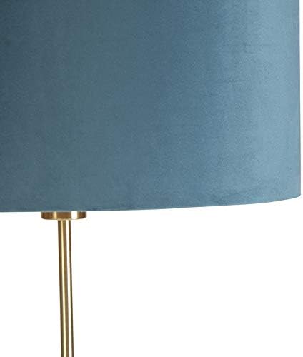Qazqa QAZQA - Klassiek | Antiek Vloerlamp goud|messing met velours kap blauw 40|40 cm - Parte | Woonkamer | Slaapkamer | Keuken - Staal Cilinder |Langwerpig |Rond - E27 Geschikt voor LED - Max. 1 x 60 Watt photo 3