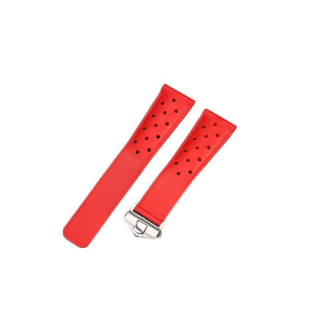 London Craftwork Correa de silicona compatible con TAG HEUER Watch MONACO CARRERA FORMULA 1 Watch 22mm Rojo Plata
