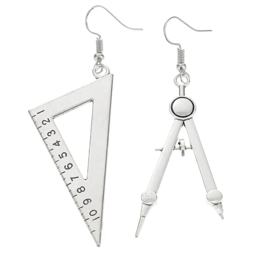 YARNOW Boucles Oreilles Pendantes Compas Asymétriques Argentées pour Femmes Bijoux Fantaisie et Originaux Décoration Oreille Stylée et Unique