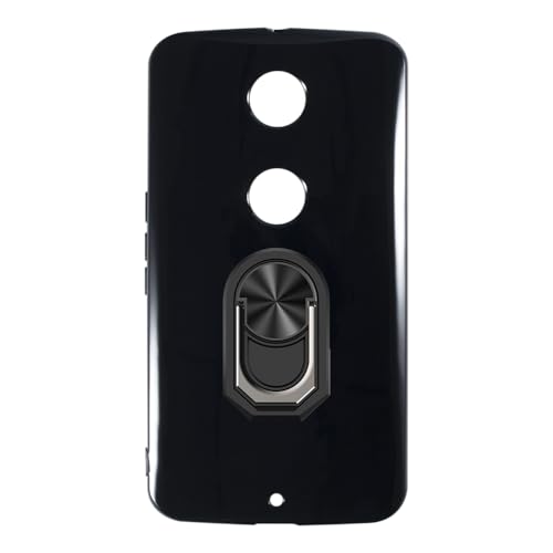 UOGNADGD Flexible Case + Ring Holder Compatible with Motorola Nexus 6 Phone Shockproof Cover & Magnetic Mecha Style Finger Grip Kickstand (Black+BlackRing)