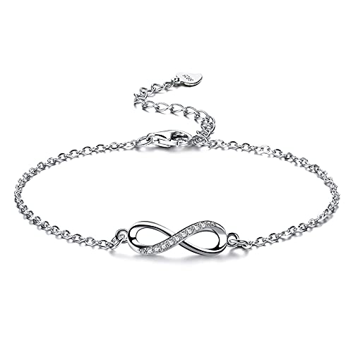 Bo&Pao Pulseira infinito mulher prata 925, 21 cm, ajustável, 17 centimeters, Zircônio Prata, Zircônia cúbica
