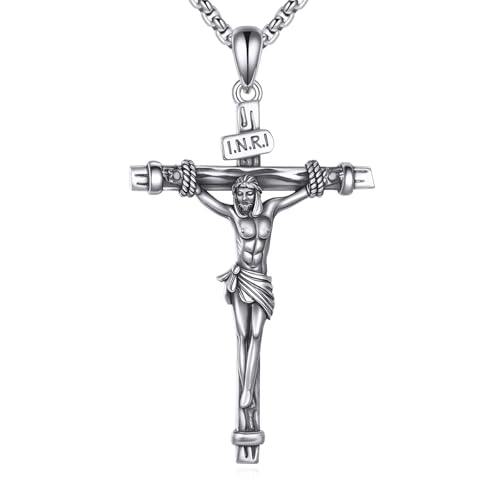 Collier crucifix argent 925 pendentif croix chrétienne d'une élégance rare