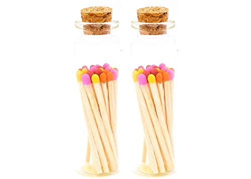 River Birch Decorative Matches in a Bottle with Striker - Cute & Colored Matches - 2 Bottles, Sunset Blend Tip, 40 Matches
