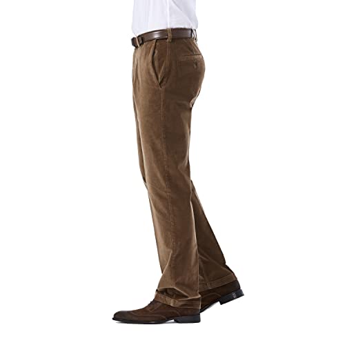 Haggar Mens Stretch Corduroy Expandable Waist Classic Fit Flat Front Casual Pants, Camel, 38W X 32L Us #TOP1