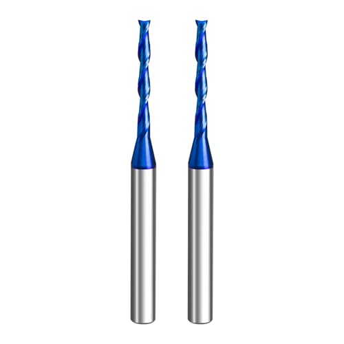 Image of 2PCS 1 /4 inch Shank Up Cut Solid Carbide Spiral Plunge Router Bits 1 /8 inch Cutting Dia. with Nano Blue Coating Carbide Bits for Woodworking,Trimming,Cutting,Carving&Engraving