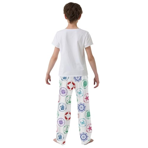 Anchor Sea Ship Boys Long Pants Soft Trousers Elastic Waist Kids Lounge Bottoms with Pockets S-XL3