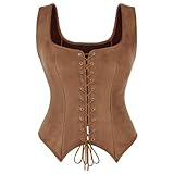 Baleines en plastique e-girl Corset Broderie Femme Bustier Sexy Top Gilet Uni À lacets,Marron,L,C6623