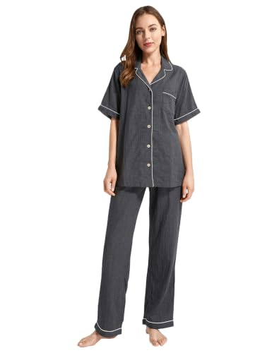 Image of Womens Muslin Pajama Set 100% Cotton Double Gauze Linen Like