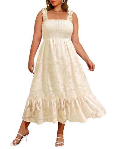 Image of Plus Size Summer Dress - Sun Boho Beach Casual Floral Spaghetti Strap Sleeveless Long Maxi Dresses