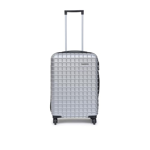 YAYAVAR Check-in Medium- 64 CM, 360 Degree Rotating Wheels,Polycarbonate Material,Hard Luggage with Telescopic Handle and Combination Locking Mechanism, Lyon-(M,Silver)
