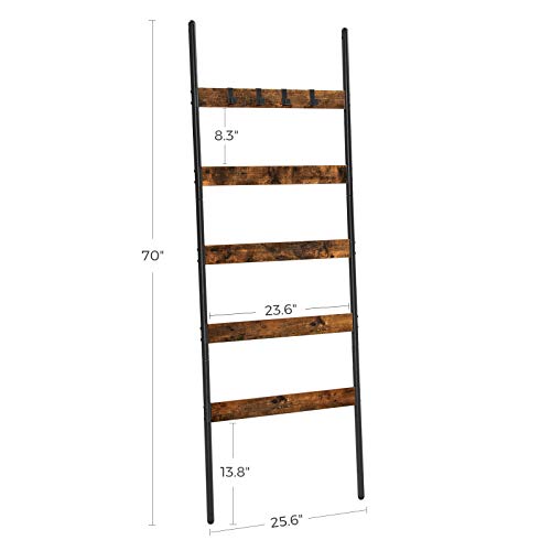 VASAGLE-Blanket-Ladder-5-Tier-Ladder-Shelf-Wall-Leaning-Rack-Steel-256-Inch-Wide-Scarves-Industrial-Style-Rustic-Brown-and-Black-ULLS011B01 VASAGLE Blanket Ladder 5 Tier Ladder Shelf Wall Leaning Rack Steel 256 Inch Wide Scarves Industrial Style Rustic Brown and Black ULLS011B01