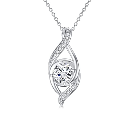 Sisgem Diamond Infinity Necklace Sterling Silver For Women Girls,1 Carat Moissanite Infinity Pendant Necklace S925 Natural Diamond Jewelry Gifts For Birthday Anniversary Christmas 18+2 Inch #TOP6